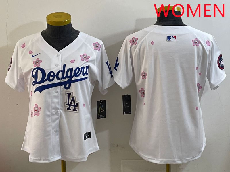 Women Los Angeles Dodgers Blank White Sakura Edition 2025 Nike MLB Jersey style 6->chicago cubs->MLB Jersey
